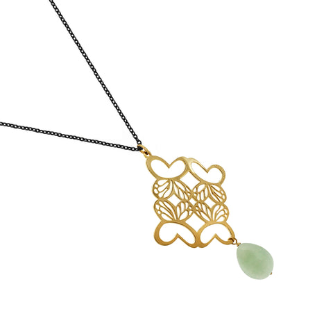 Dije Rombo Monarca Con Baño De Oro De 14k Con Aventurina