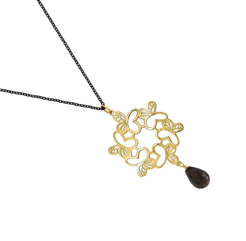 Dije Circulo Monarca Con Baño de Oro de 14K Con Cuarzo Ahumado