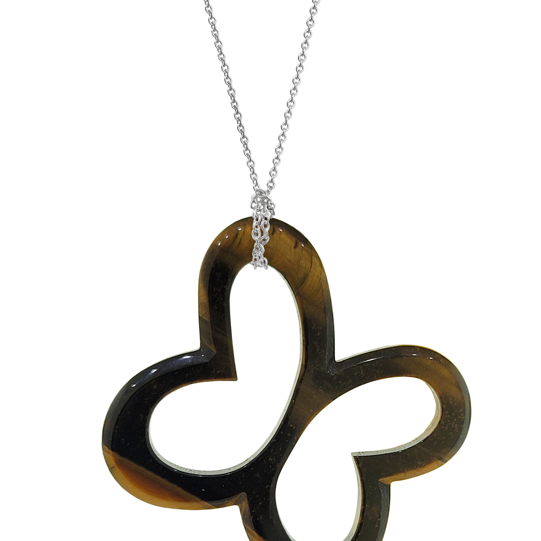 Dije Plata 925 Mariposas de Piedra Mariposa Ojo de Tigre con Cadena