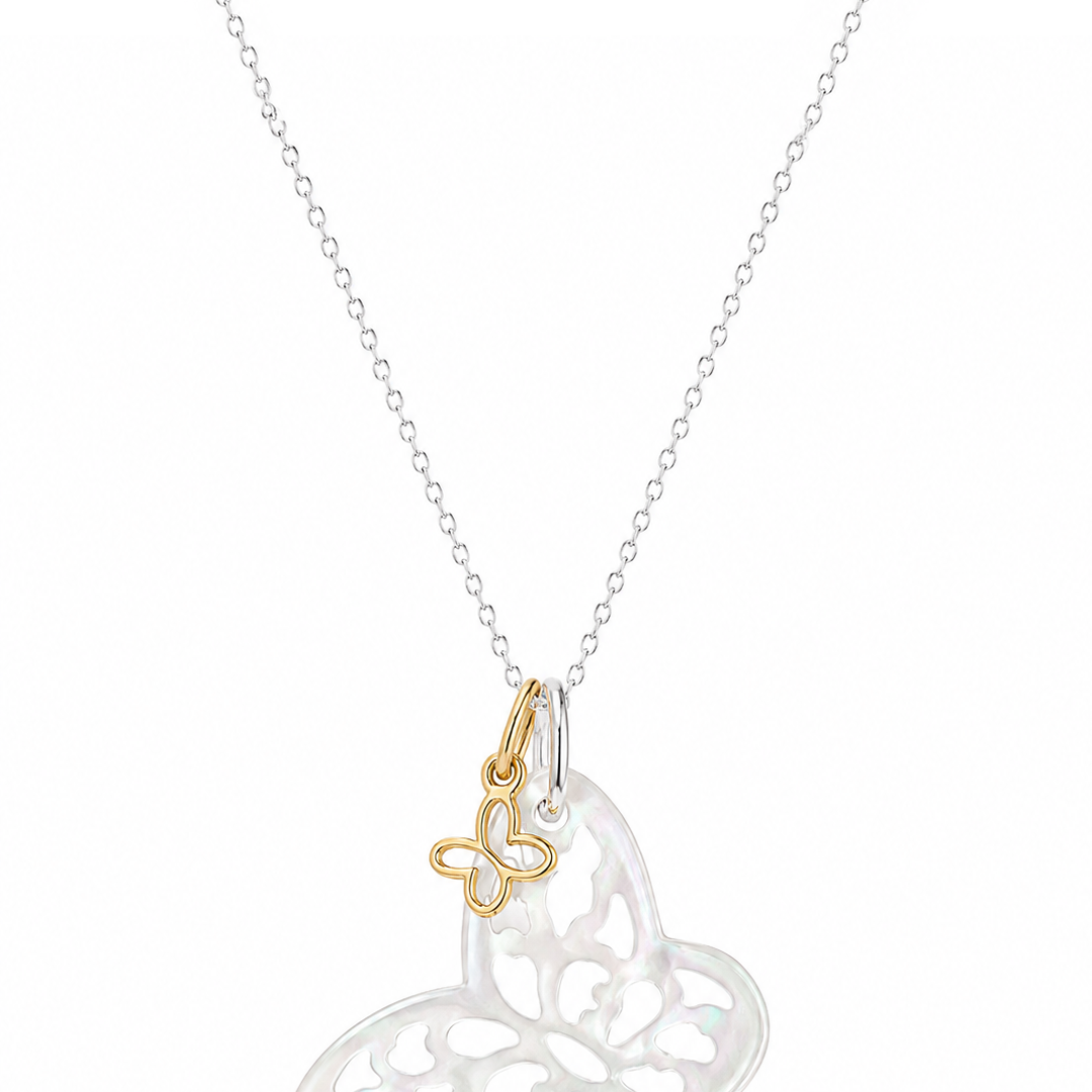 Dije Plata 925 Perlas 2026 MOP Mariposa y Mariposita Baño de Oro