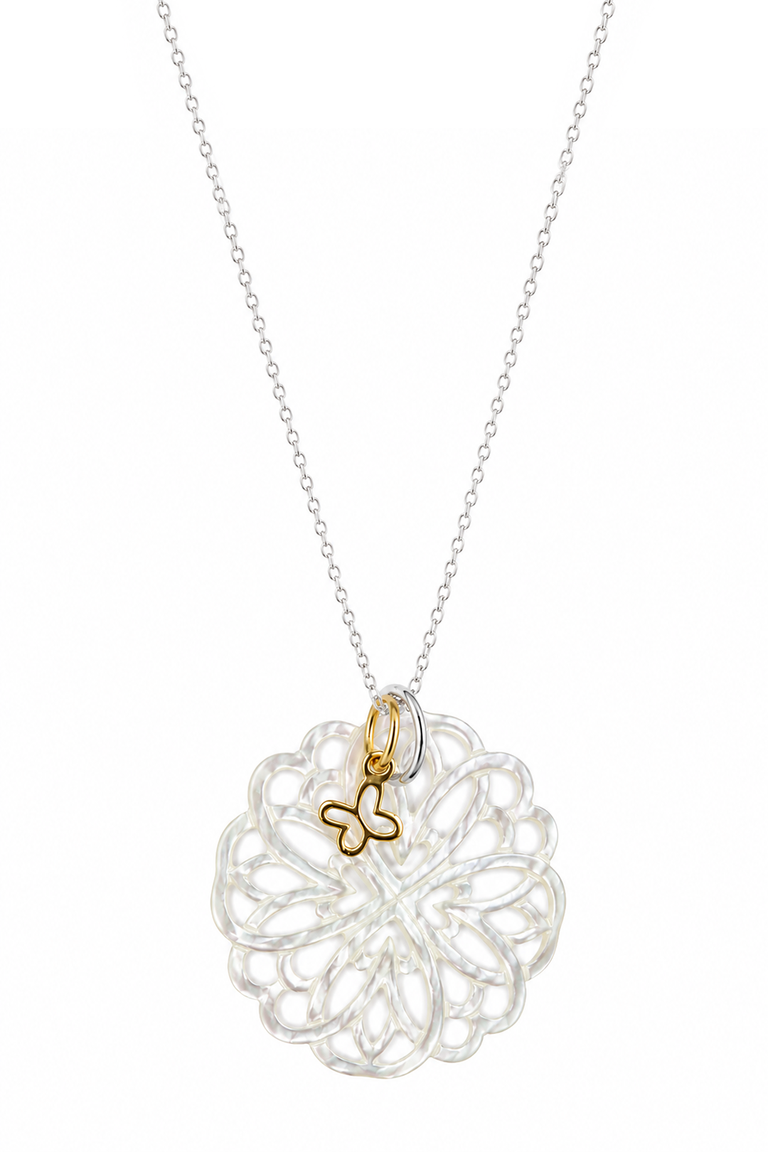 Dije Plata 925 Perlas 2026 MOP Flor y Mariposita Baño de Oro - Tanya Moss
