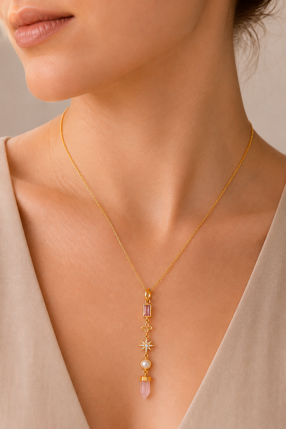 Dije Icónica Estrella Piedras Rosas