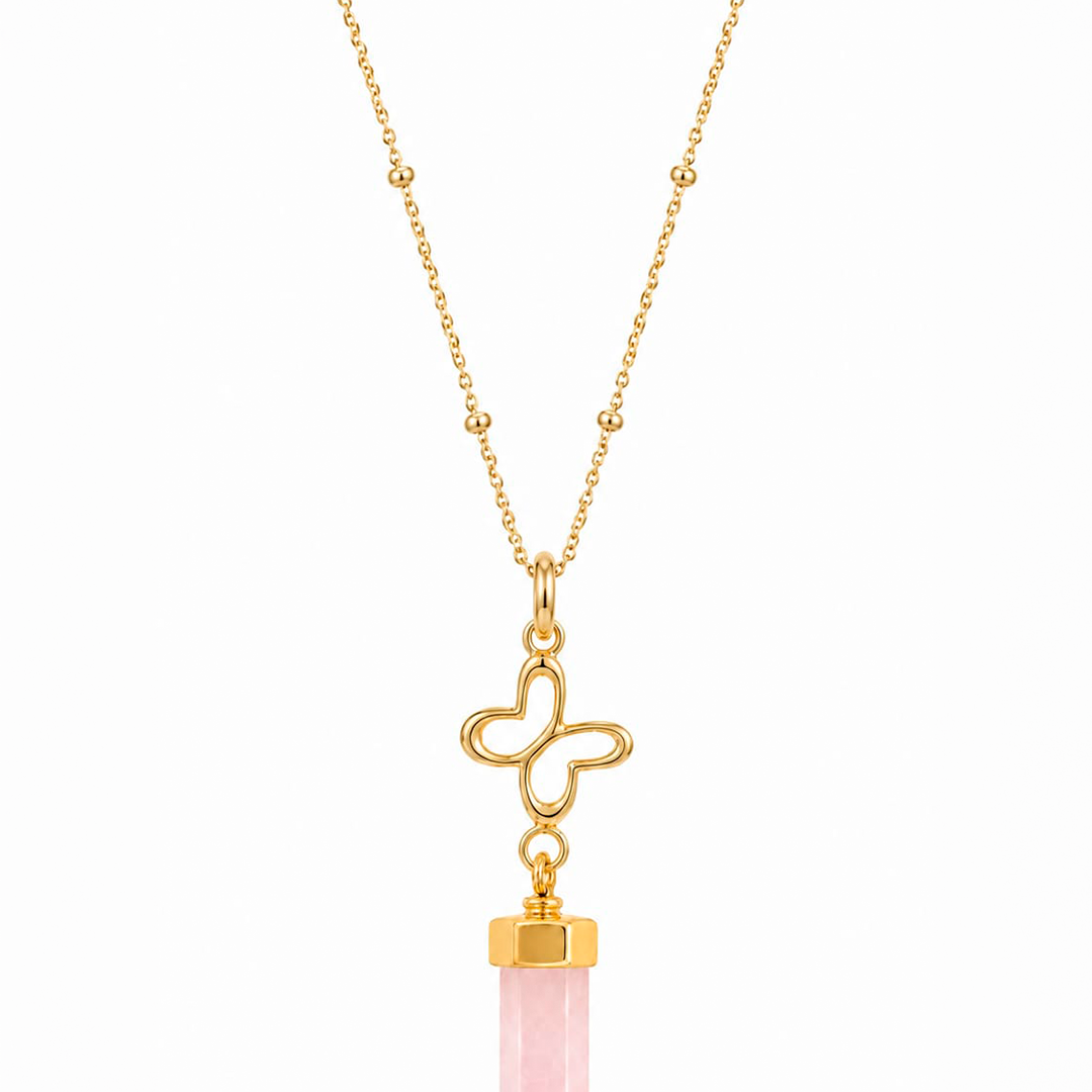 Dije Icónica Mariposa Cuarzo Rosa