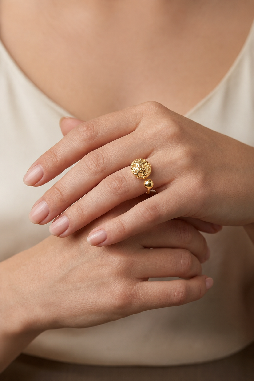Anillo Plata 925 Elia Esfera Dorado