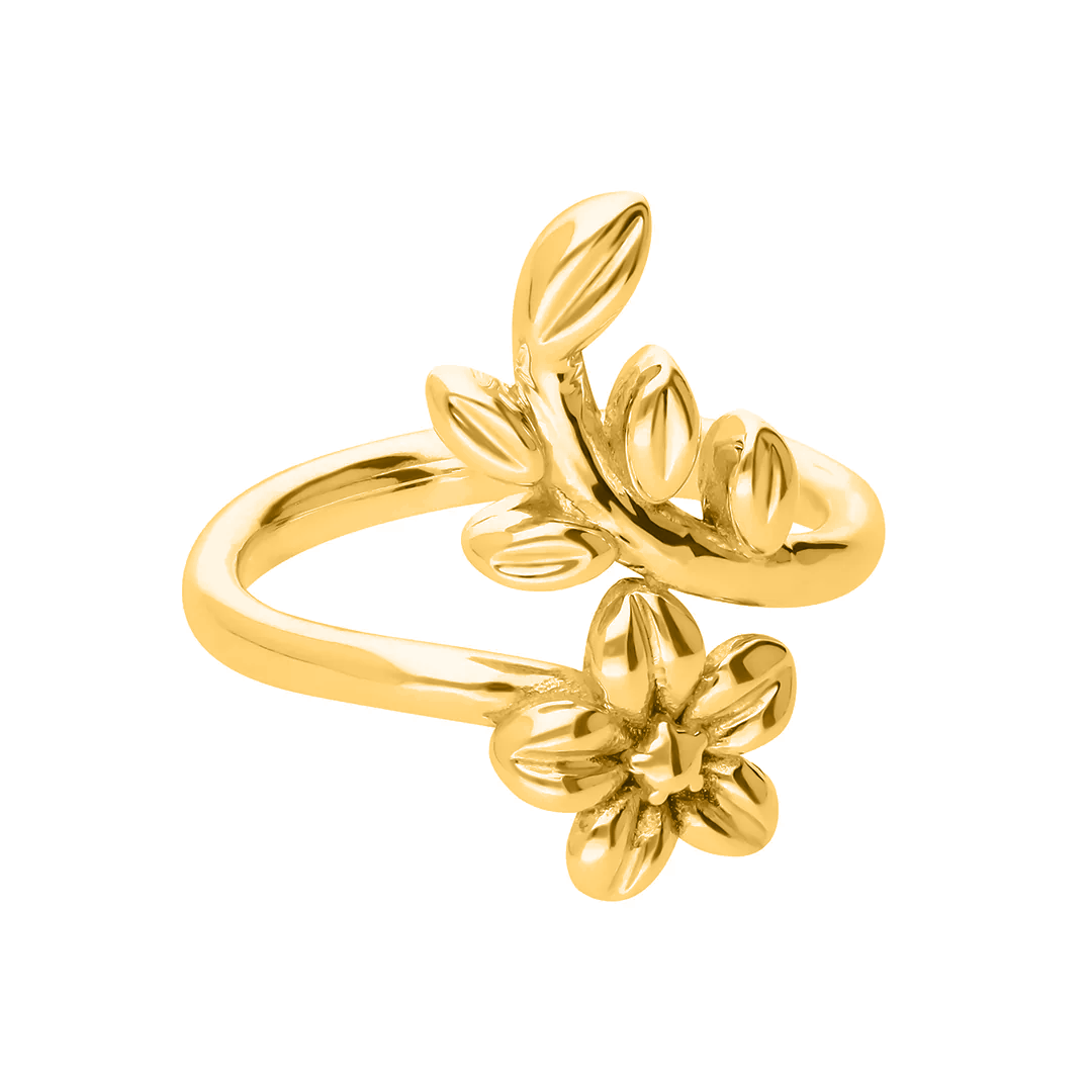 Anillo Plata 925 Mensaje Amor Cruzado Flor Hojas Dorado