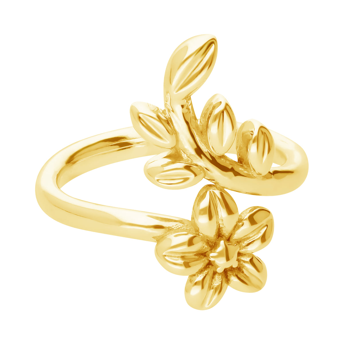 Anillo Mujer Plata 925 Mensaje Amor Cruzado Flor Hojas Dorado