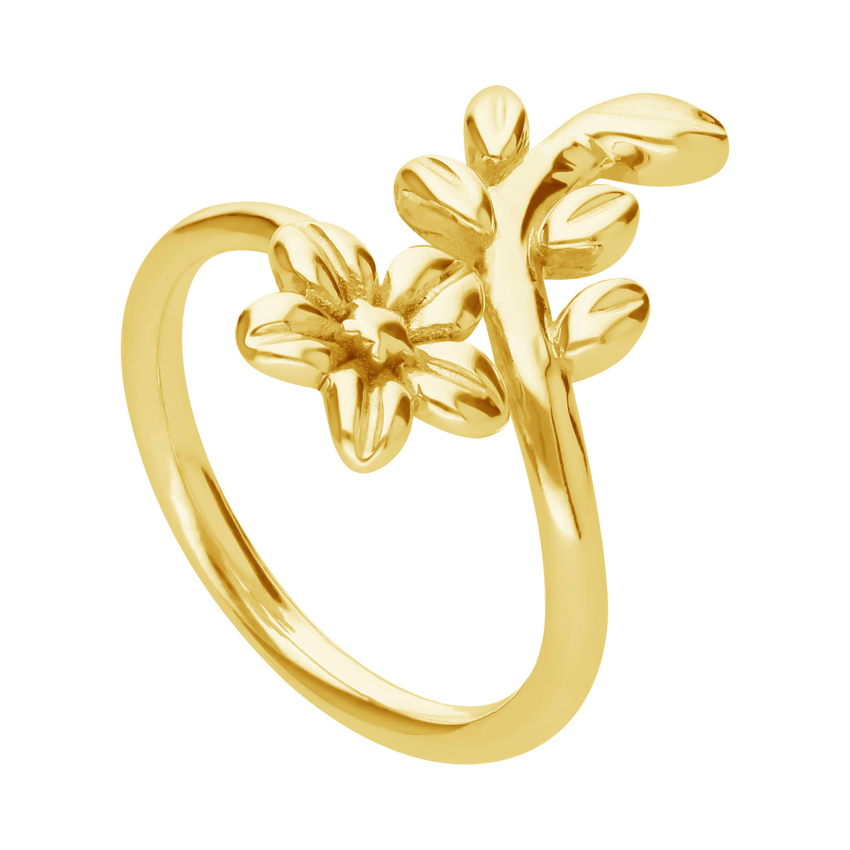Anillo Mujer Plata 925 Mensaje Amor Cruzado Flor Hojas Dorado
