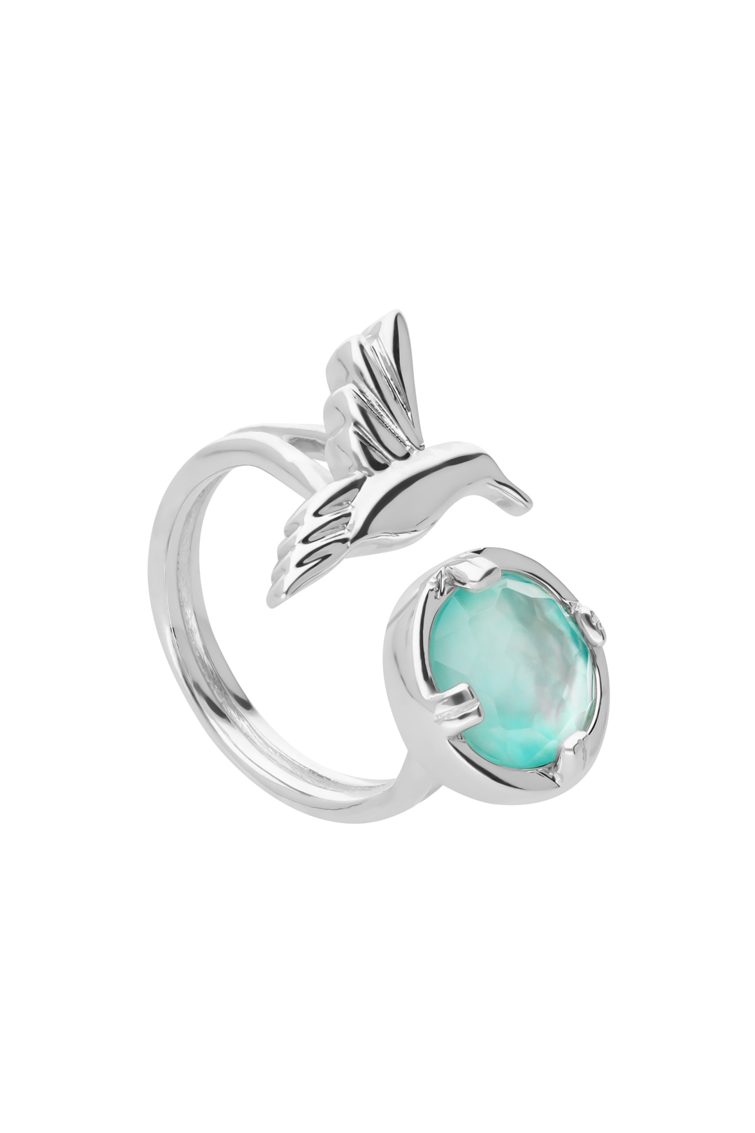 Anillo Plata 925 Mensaje de Amor Colibrí Con Madreperla Verde