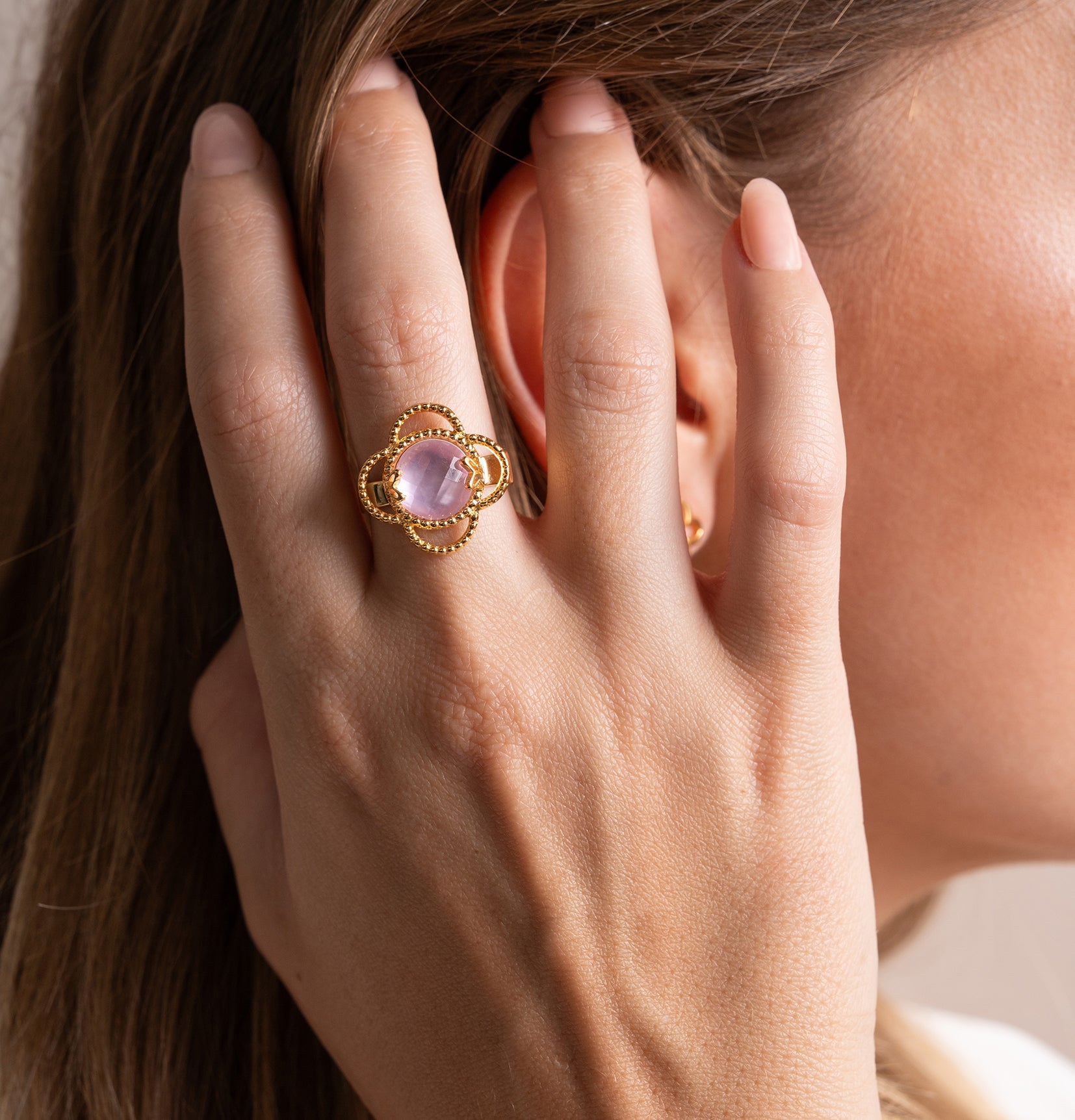 Anillo Plata 925 Rose Mariposa Mop Cristal Dorado - Tanya Moss