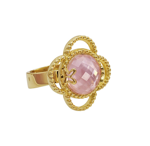 Anillo Mujer Plata 925 Rose Mariposa Mop Cristal Dorado