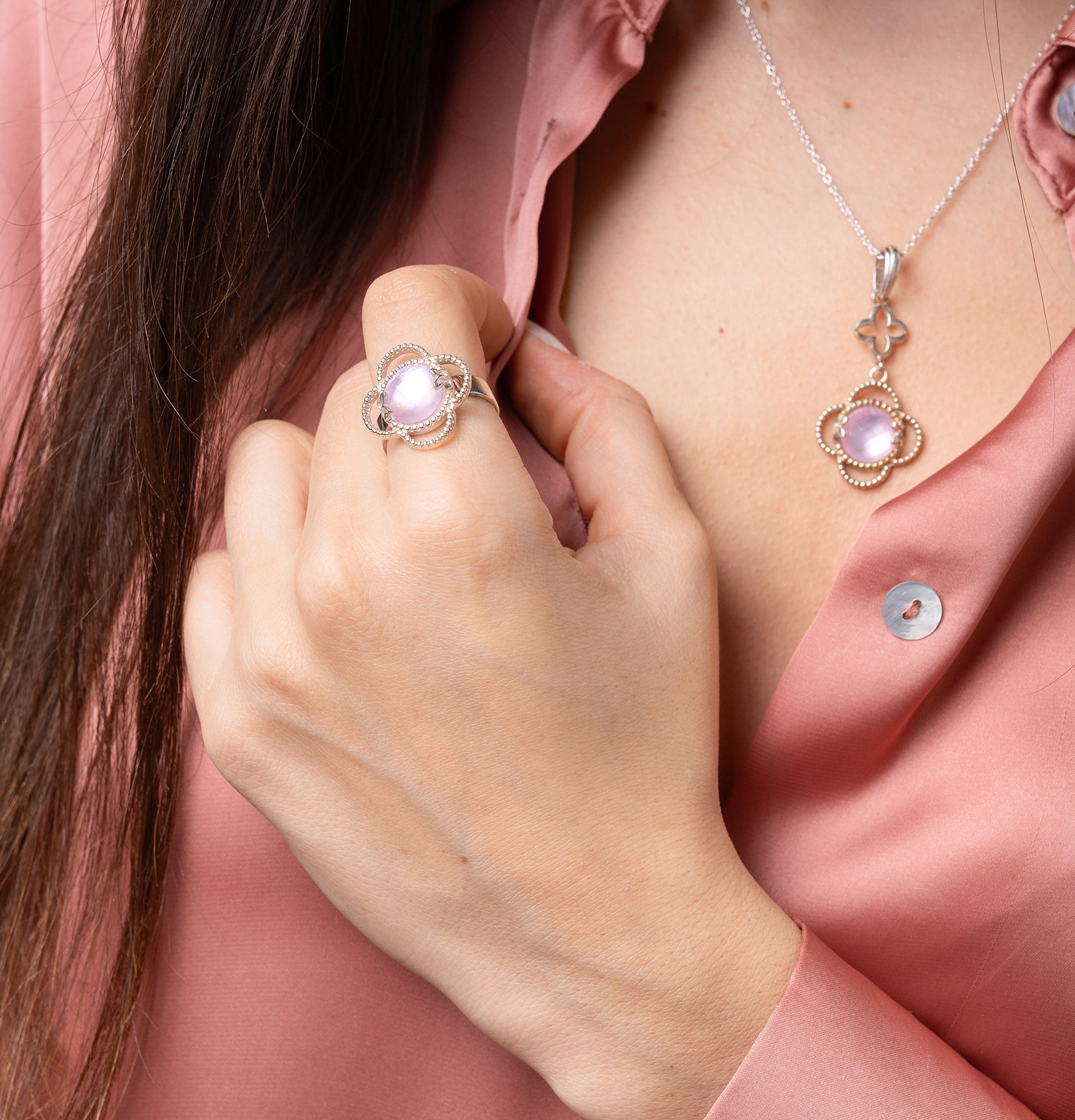 Anillo Plata 925 Rose Mariposa Mop Cristal - Tanya Moss