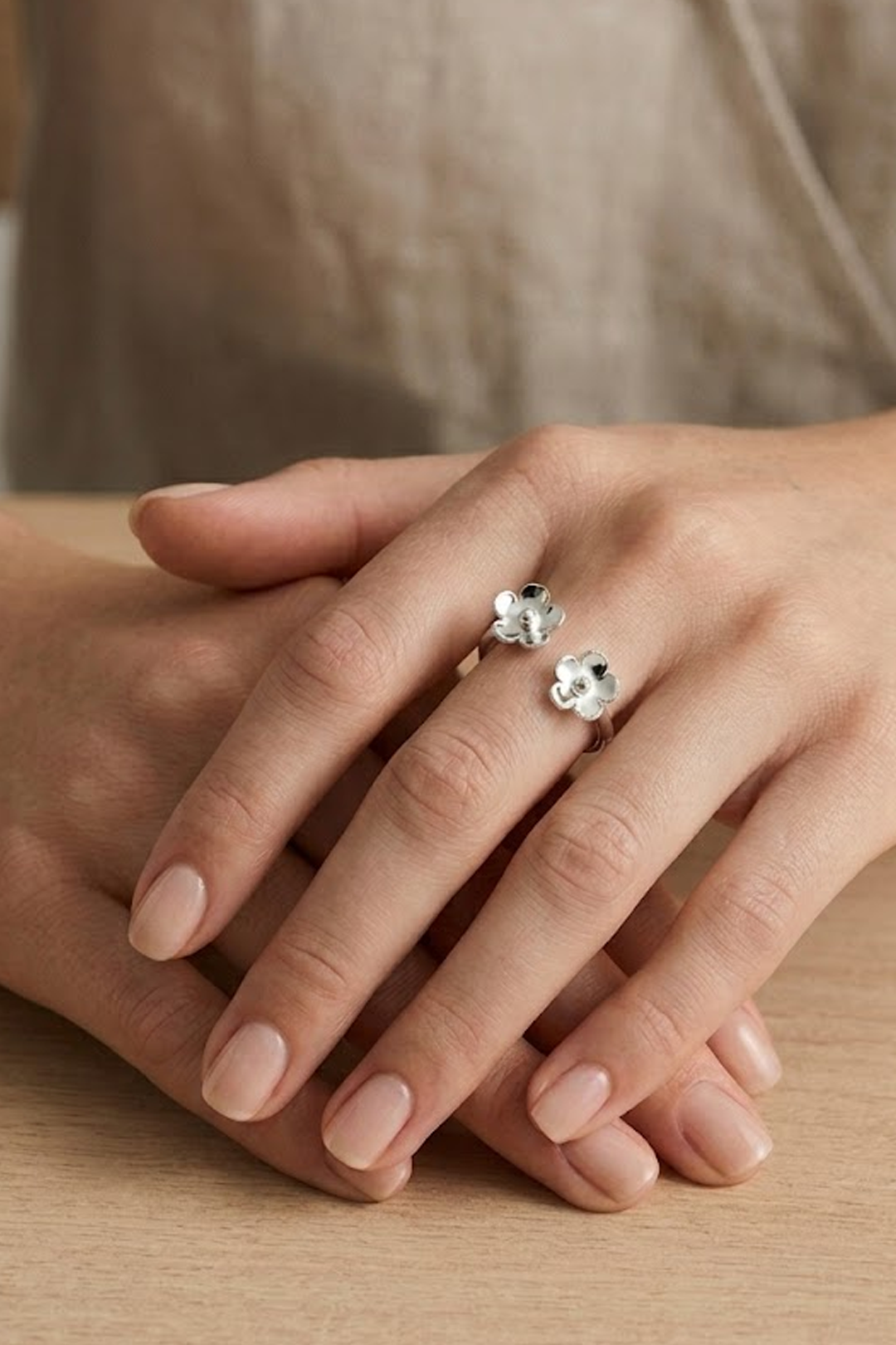 Anillo Plata 925 Linda Dos Flores Abierto - Tanya Moss