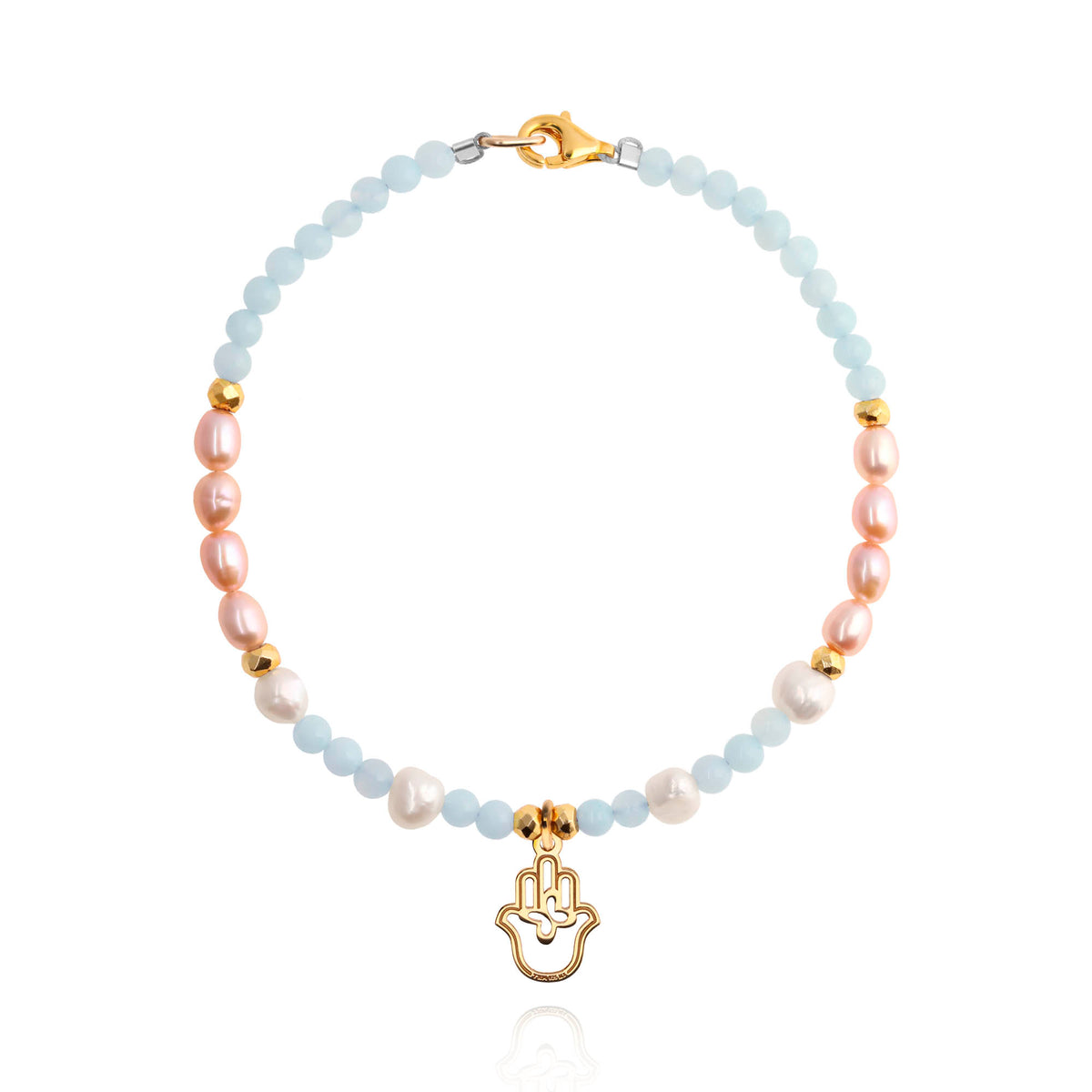 Pulsera Mano Dorada / Amazonita, perla rosa y perla blanca - Tanya Moss