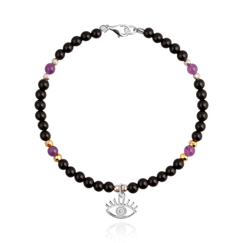 Pulsera Mujer Plata 925 Carisma Ojo / Amatista / Espinel Negro