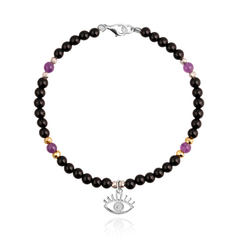 Pulsera Ojo Plata / Spinel negro y amatista