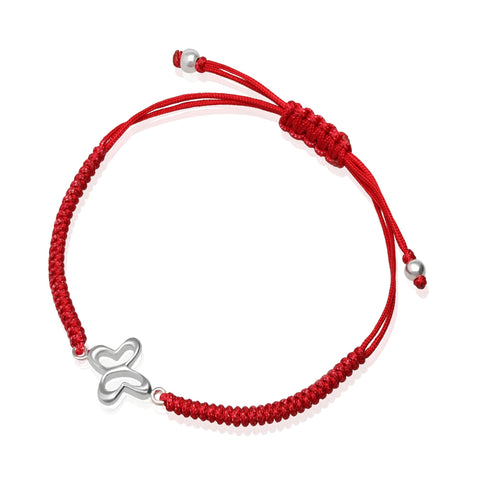 Pulsera Mujer Plata 925 Alegria Mariposa Tejida Roja