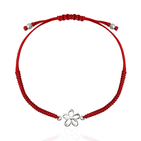 Pulsera Mujer Plata 925 Alegria Flor Tejida Roja