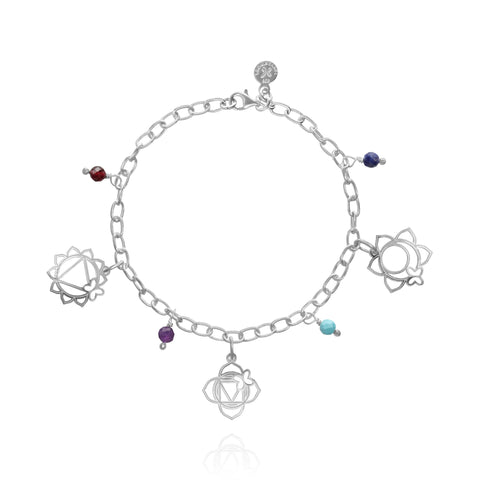 Pulsera Mujer Plata 925 Chakras 3 Charms / 4 Piedras