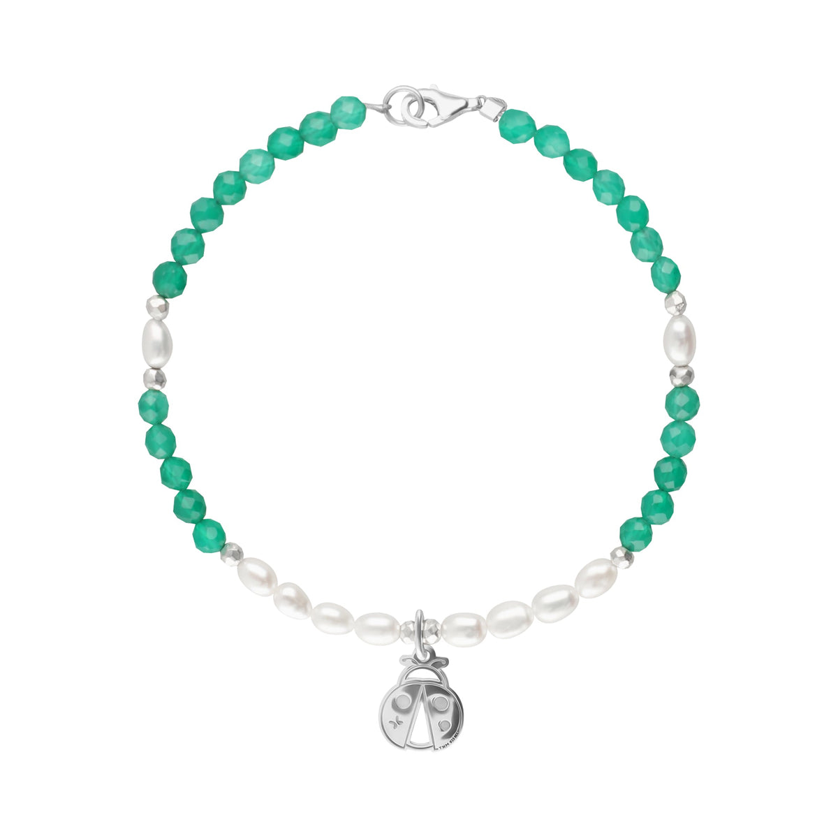 Pulsera Mujer Plata 925 Carisma Catarina Agata Verde / Perla