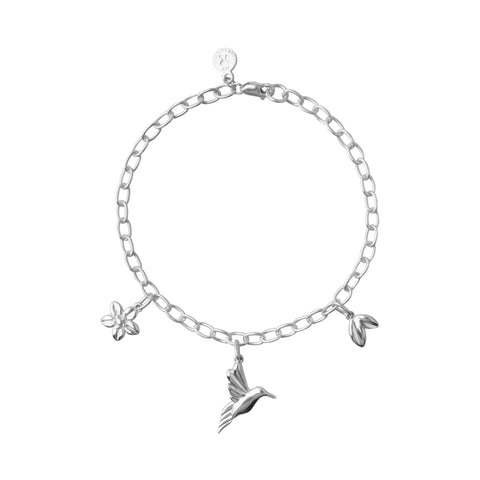 Pulsera Mujer Plata 925 Mensaje Amor Charms Colibri Hojas Flor