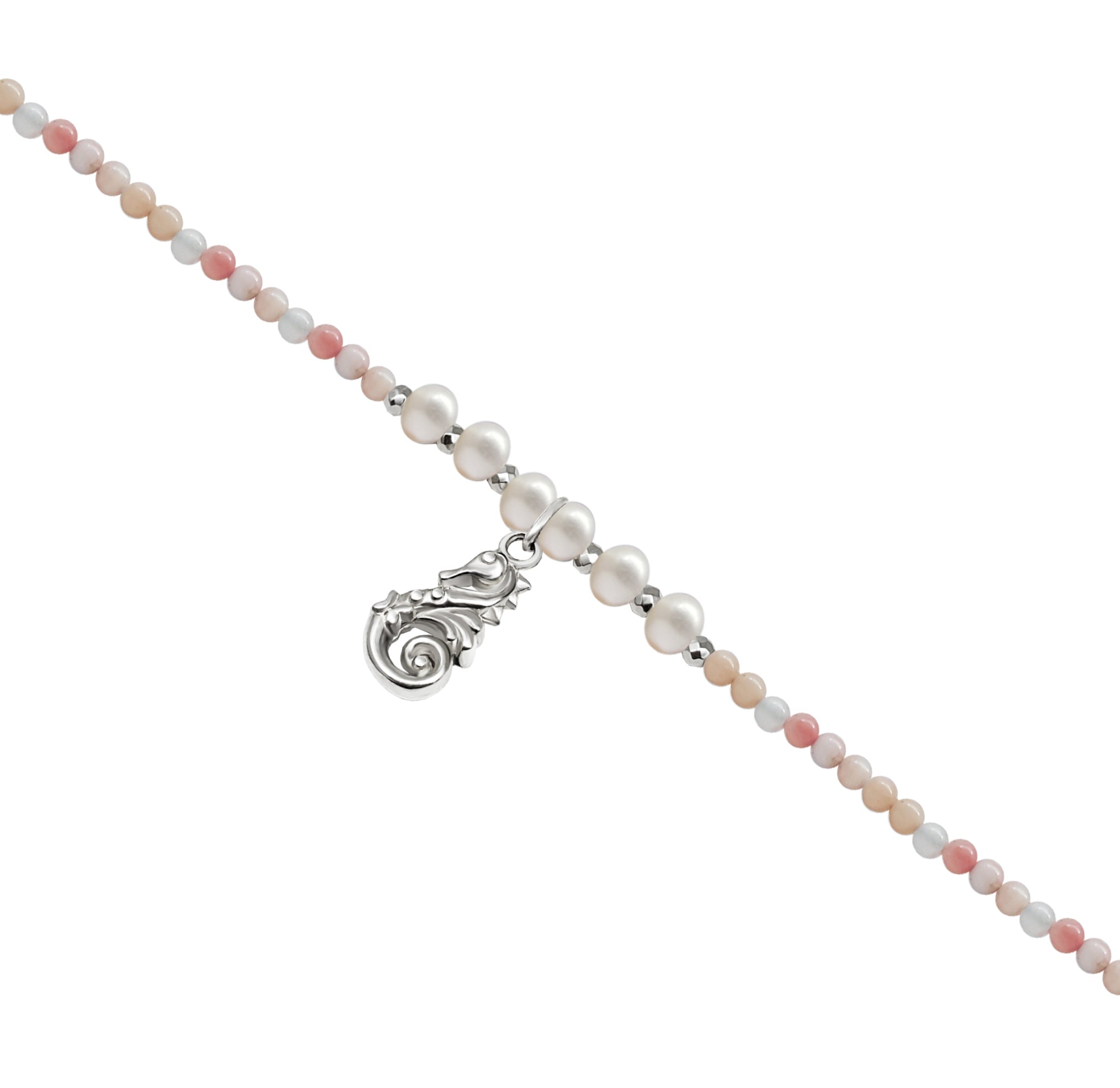 Pulsera Mujer Plata 925 Arrecife Caballito Mar Opalo Rosa / Perla