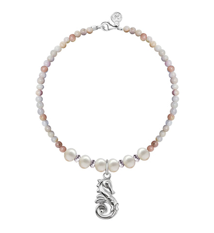 Pulsera Mujer Plata 925 Arrecife Caballito Mar Opalo Rosa / Perla