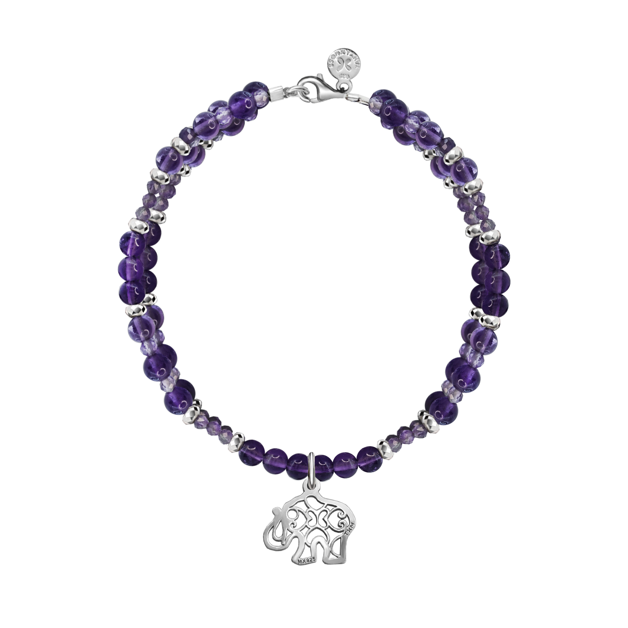 Pulsera Mujer Plata 925 Zen Elefante Amatista - Tanya Moss