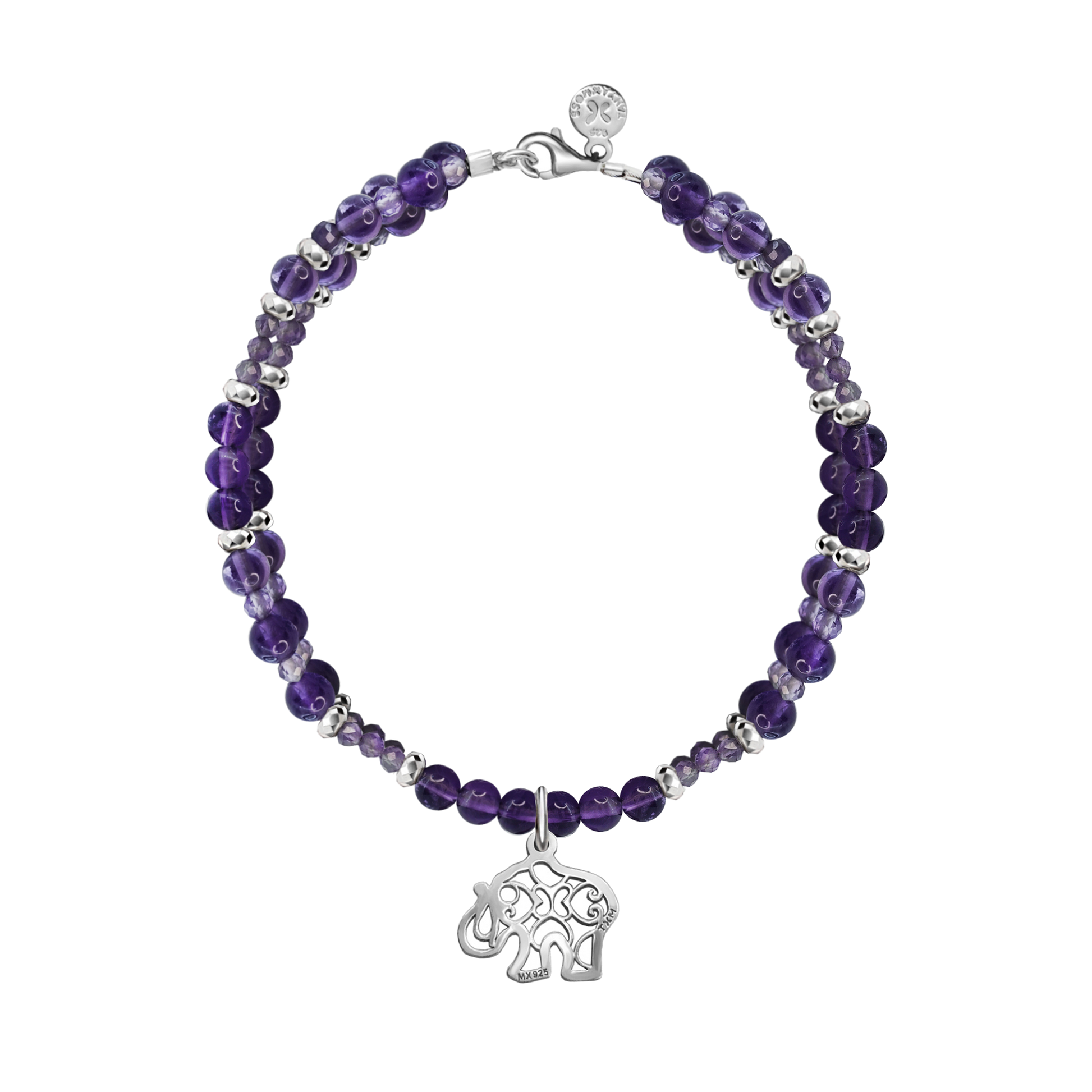 Pulsera Mujer Plata 925 Zen Elefante Amatista - Tanya Moss