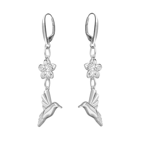 Aretes Mujer Plata 925 Mensaje Amor Dobles Flor Colibri