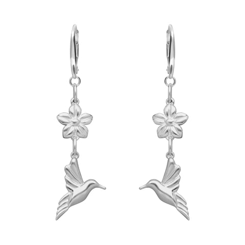 Aretes Mujer Plata 925 Mensaje Amor Dobles Flor Colibri