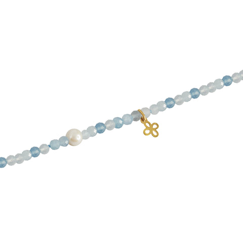 Pulsera Mujer Oro 14K Oro Finito Mariposa Aguamarina / Perla