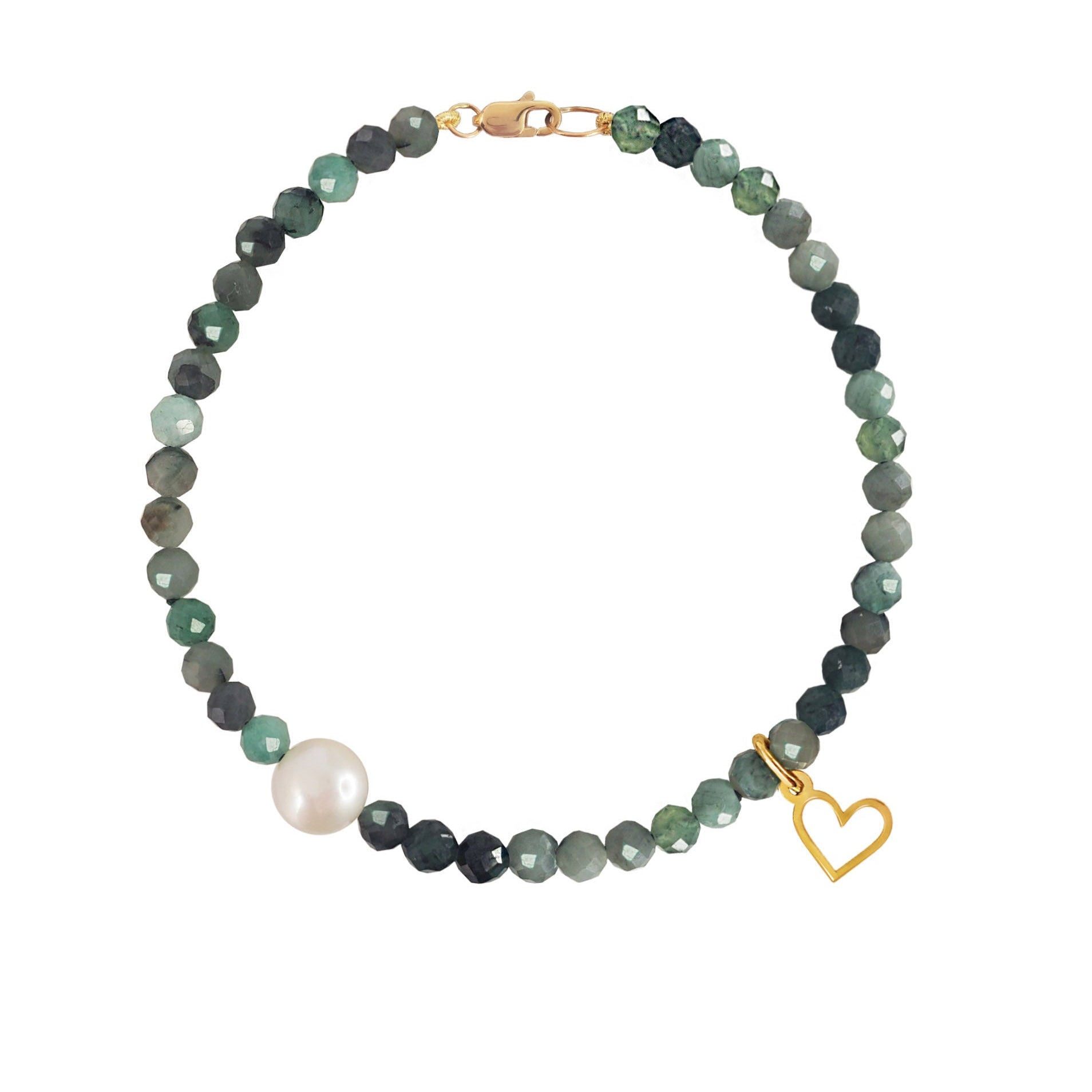 Pulsera Mujer Oro 14K Oro Finito Corazon Esmeralda / Perla - Tanya Moss