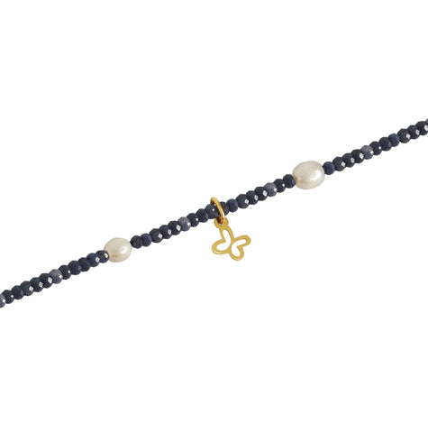 Pulsera Mujer Oro 14K Oro Finito Mariposa Zafiro / Perla