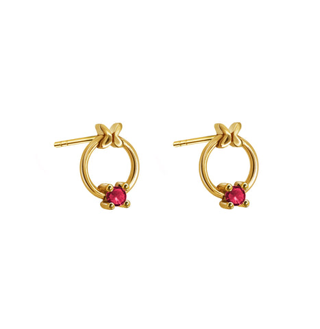 Broqueles Mujer Oro 14K Oro Mariposa Aro Rubi