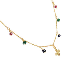 Collar Mujer Oro 14K Oro Aurora Mariposa Piedras Esmeralda / Zafiro / Rubi
