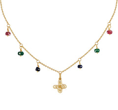 Collar Mujer Oro 14K Oro Aurora Mariposa Piedras Esmeralda / Zafiro / Rubi