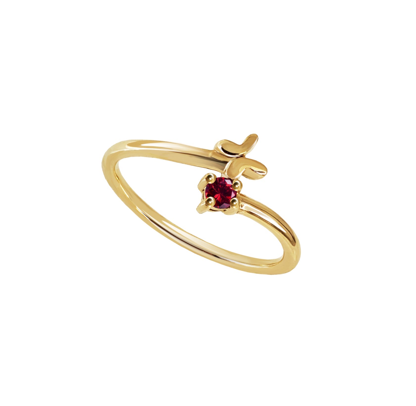 Anillo Oro 14K Oro Cruzado Mariposa Rubi
