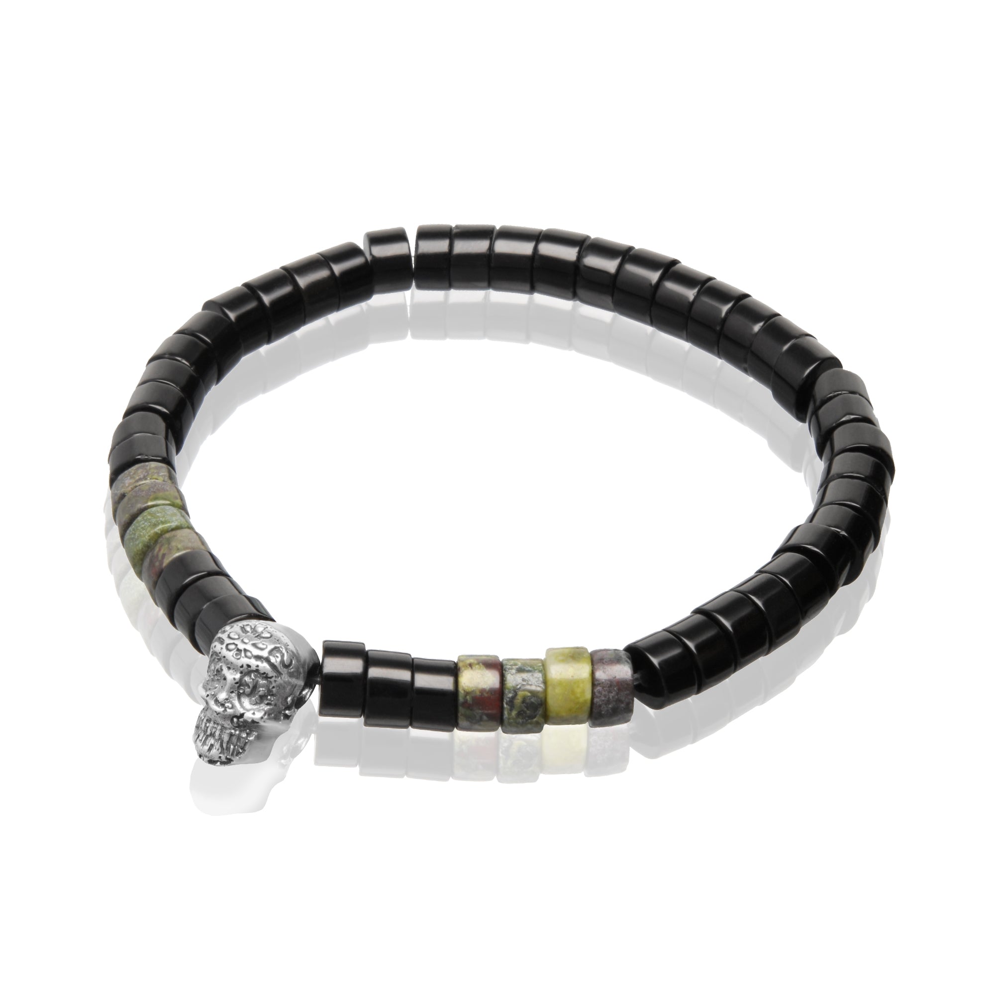 Pulsera Moss Calavera Piedra De Sangre Verde  / Agata Negra - Tanya Moss