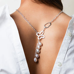 Collar Mujer Plata 925 Liberty Lariat Eslabones Mariposa Perlas