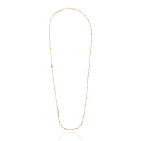 Collar Perla Blanca con Barriles Dorados