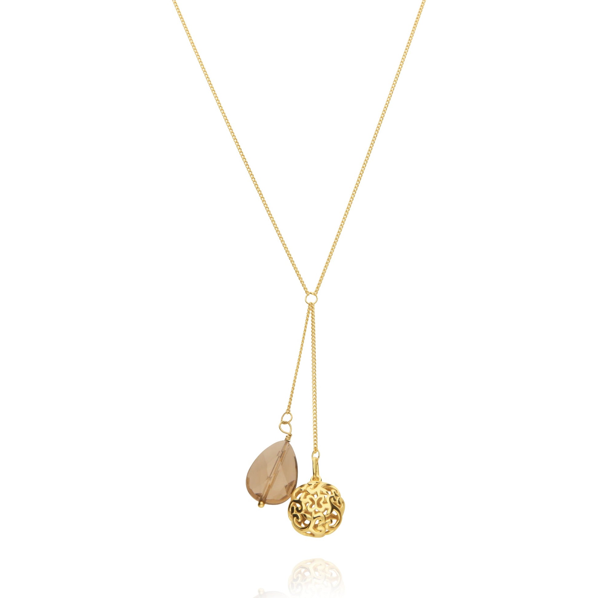 Collar Lariat Mujer Plata 925 Elia Esfera Cuarzo Ahumado - Tanya Moss