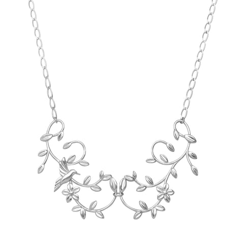 Collar Mujer Plata 925 Mensaje Amor Flor Hojas Colibri Grande