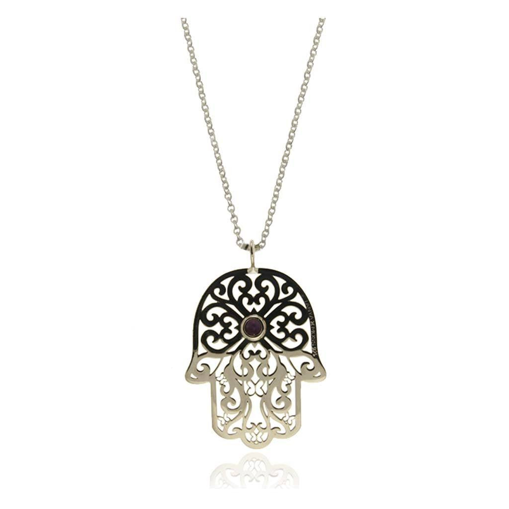 Dije Talismán Mano de Fatima de Plata con Amatista - Tanya Moss