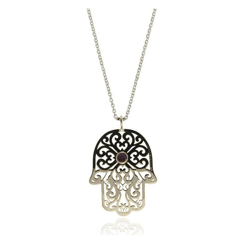 Dije Talismán Mano de Fatima de Plata con Amatista - Tanya Moss