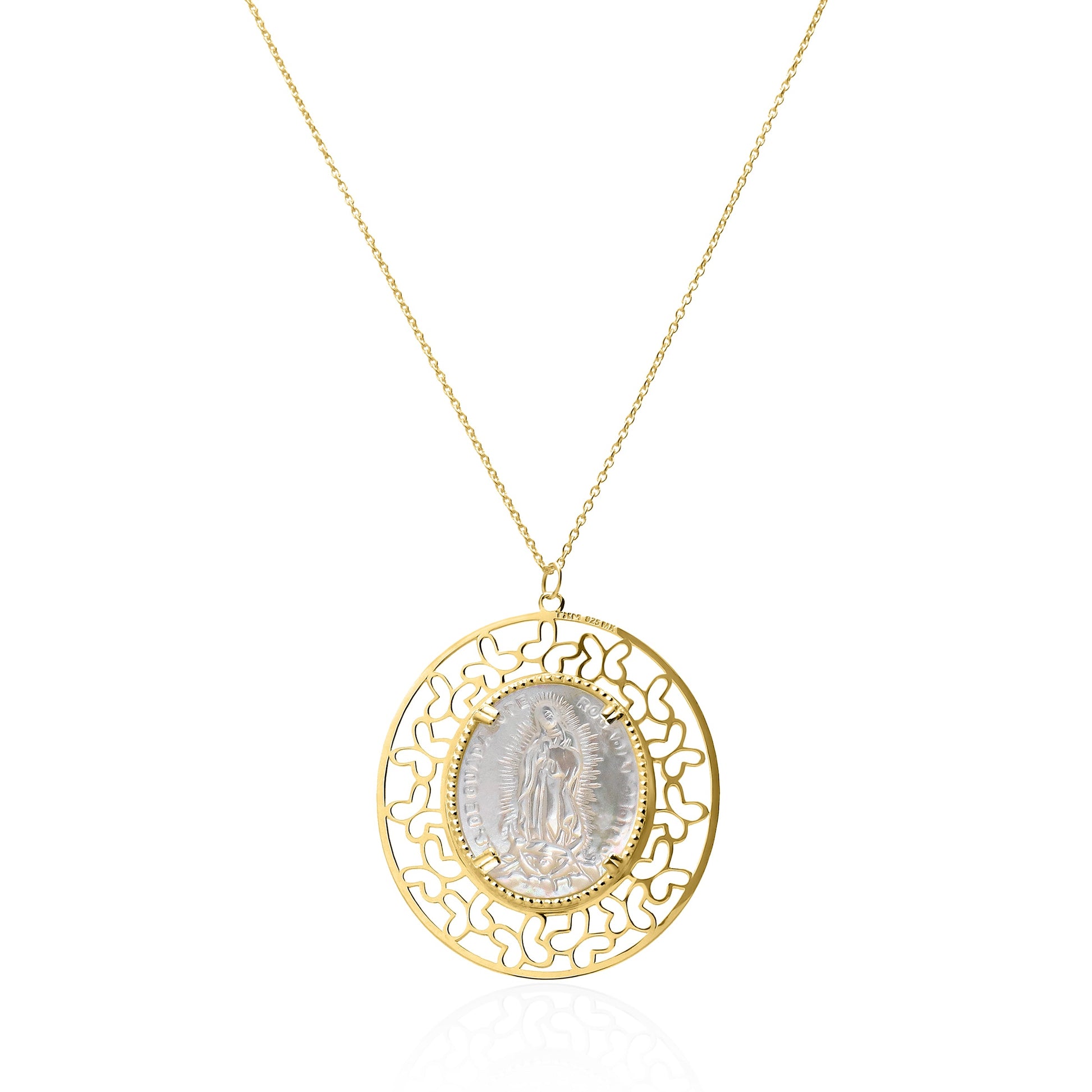 Dije Mujer Plata 925 Religioso Virgen Guadalupe Madre Perla Grande - Tanya Moss