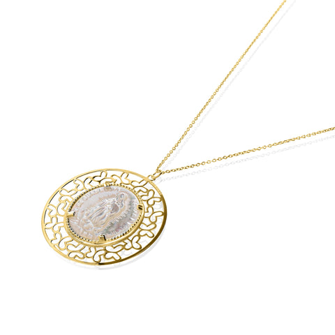 Dije Mujer Plata 925 Religioso Virgen Guadalupe Madre Perla Grande