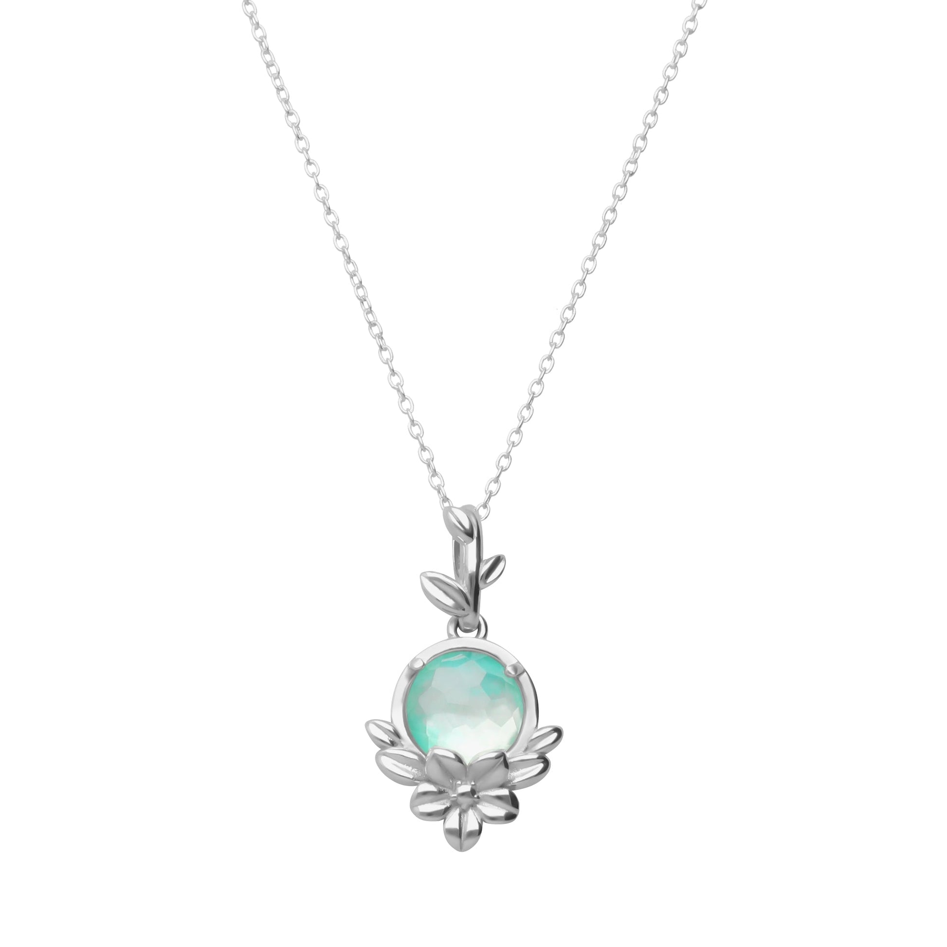 Dije Mujer Plata 925 Mensaje Amor Flor Hojas Madreperla Verde - Tanya Moss