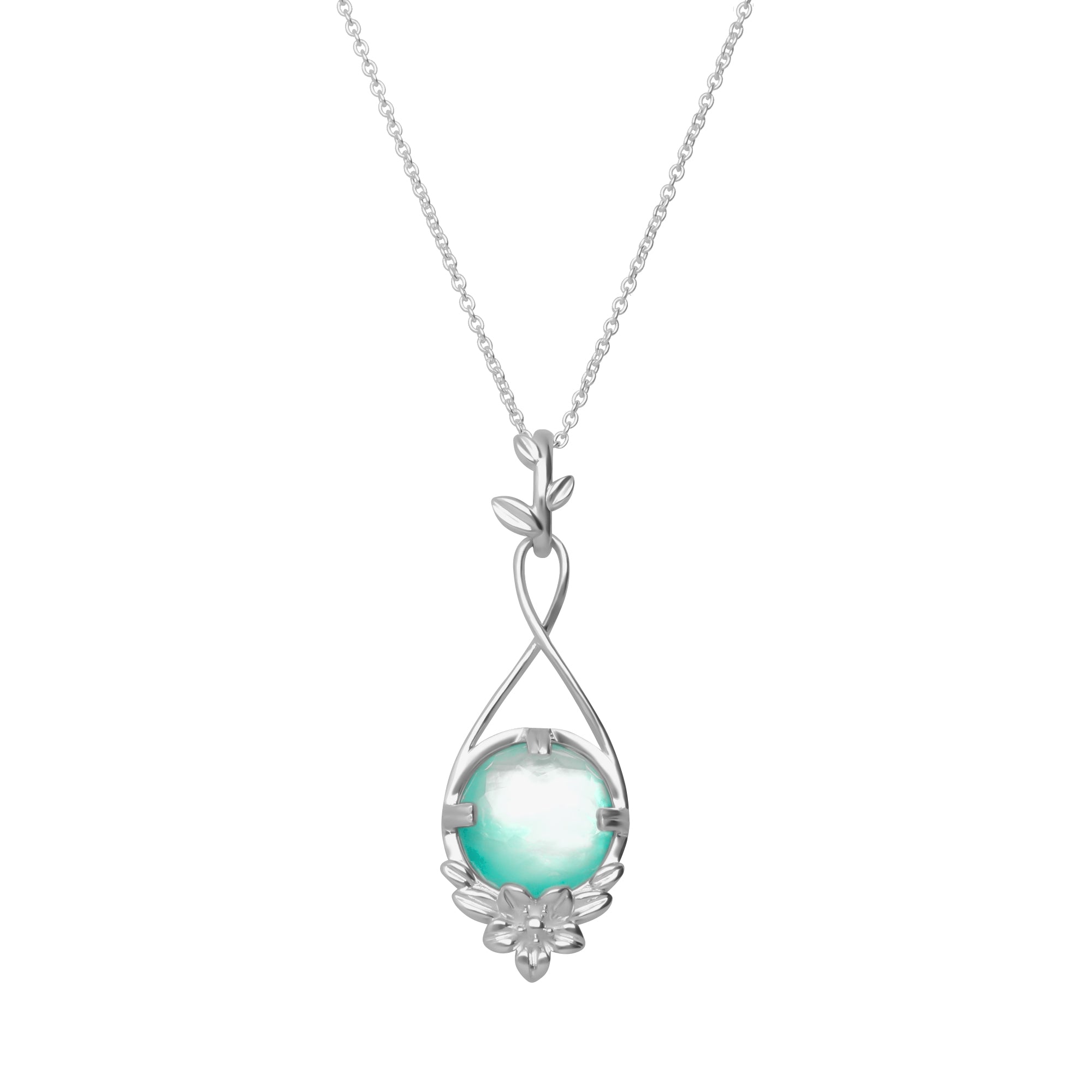 Dije Mujer Plata 925 Mensaje Amor Flor Hojas Madreperla Verde Grande - Tanya Moss