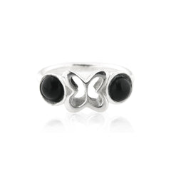 Anillo Mariposa Con 2 Piedras Agata Negra T-7