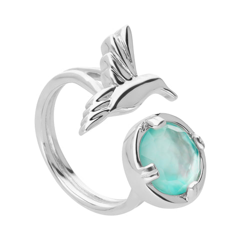 Anillo Plata 925 Mensaje Amor Colibri Madreperla Verde